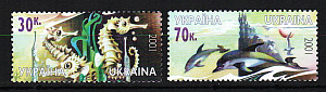 Украина _, 2001, Фауна Чёрного Моря, Рыбы, Дельфины, 2 марки из блока